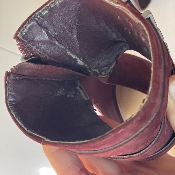 Carvela Kurt Geiger Burgundy Suede Leather High Heel Sandals 6 Strappy Luxury - Picture 7 of 11